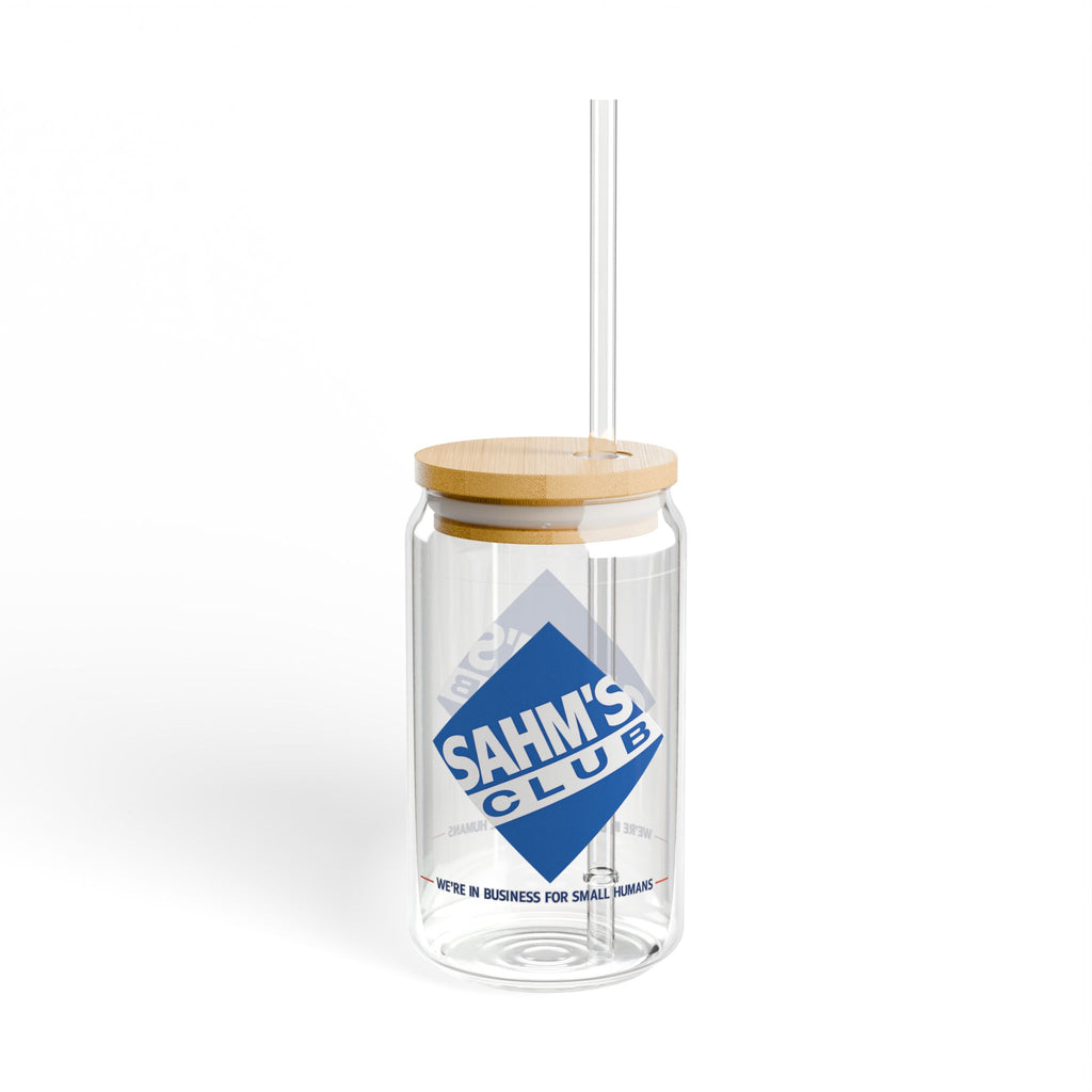 SAHM’s Club Iced Coffee Glass | 16oz Glass Can with Bamboo Lid & Straw | Stay-at-Home Mom Gift
