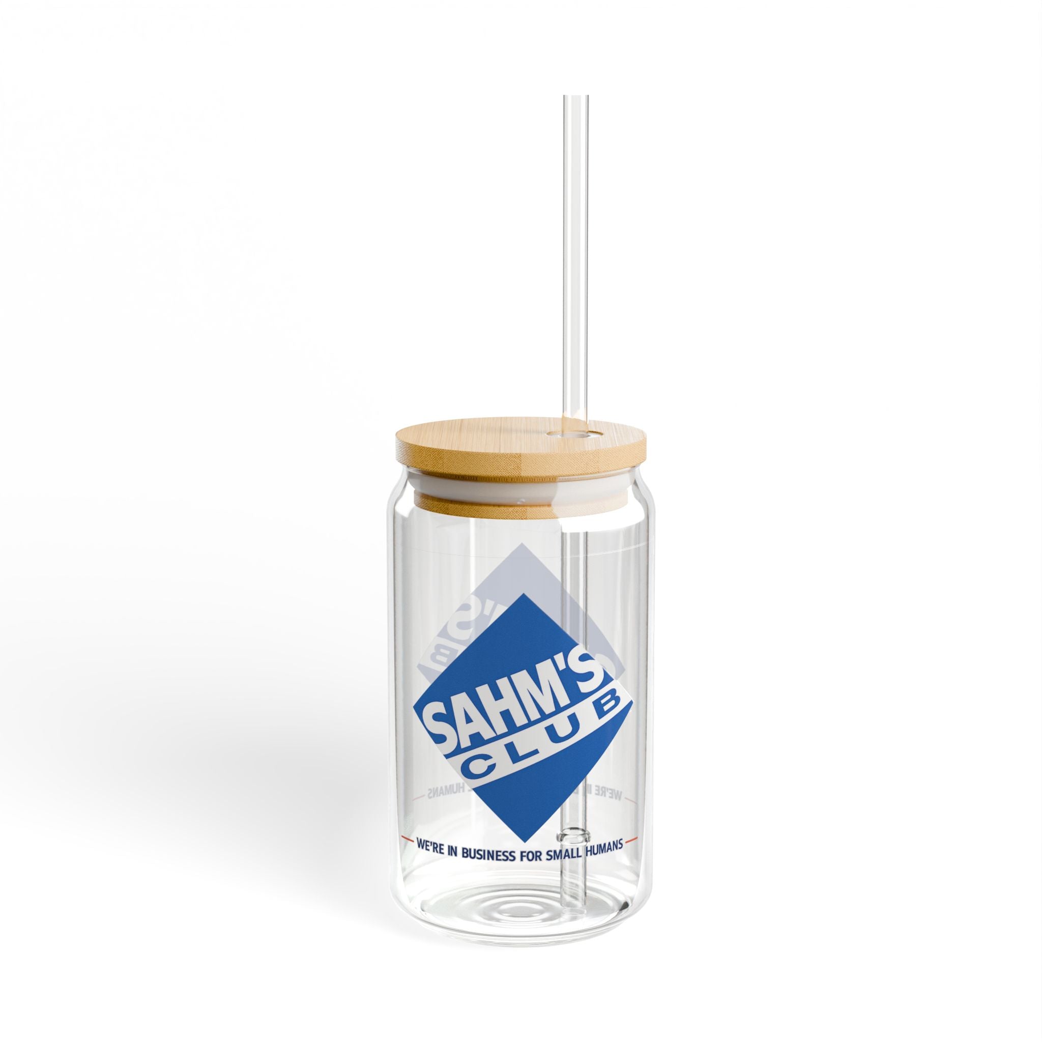 SAHM’s Club Iced Coffee Glass | 16oz Glass Can with Bamboo Lid & Straw | Stay-at-Home Mom Gift