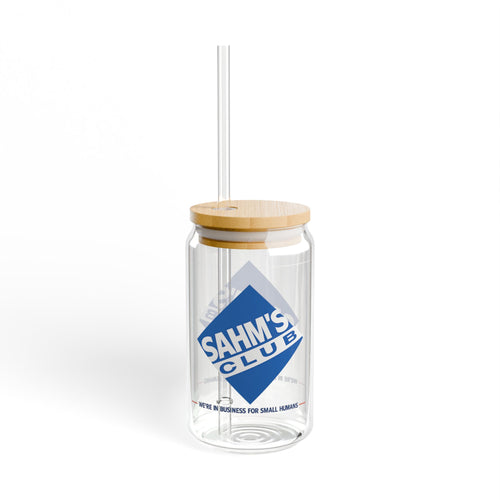 SAHM’s Club Iced Coffee Glass | 16oz Glass Can with Bamboo Lid & Straw | Stay-at-Home Mom Gift